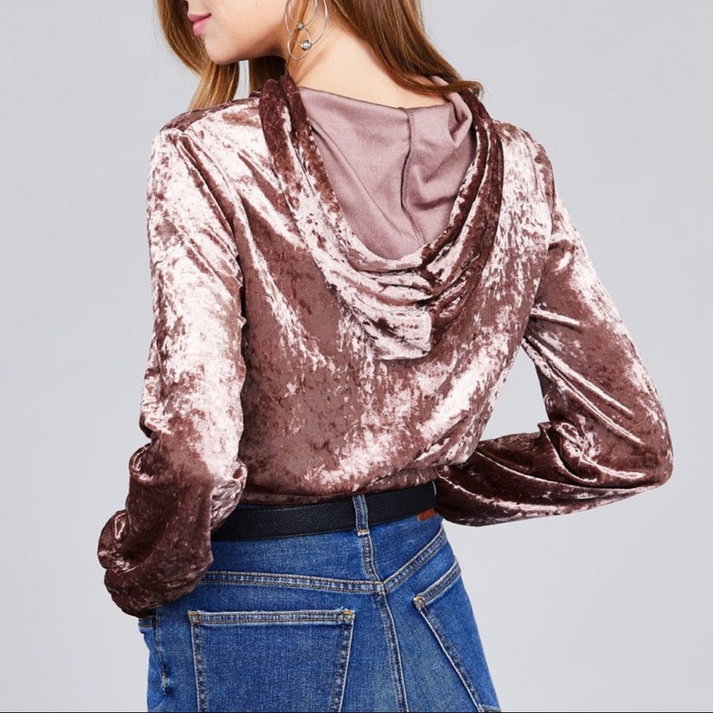 Blush Velvet Crop Hoodie Sweater - Picture 2 of 6